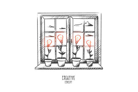 Creative concept, Hand drawn light bulbs as a symbol of growth vector illustrationのイラスト素材