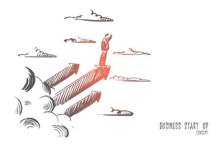 Business start up concept, Hand drawn man going to start new business vector illustrationのイラスト素材