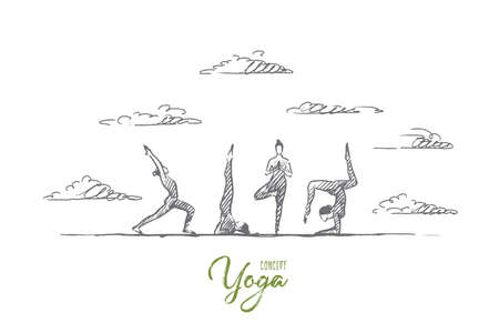 Hand drawn yoga practice exercise class vector illustrationのイラスト素材