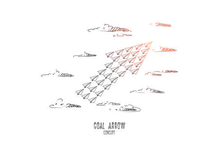 Goal arrow concept. Hand drawn arrow pointing upwards. Flying arrow as a symbol of achievements of goals isolated vector illustration.のイラスト素材