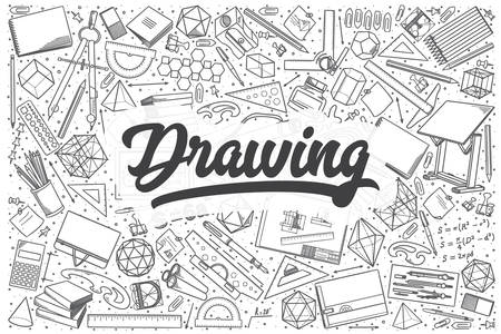 Hand drawn drawing doodle set. Lettering - Drawingのイラスト素材
