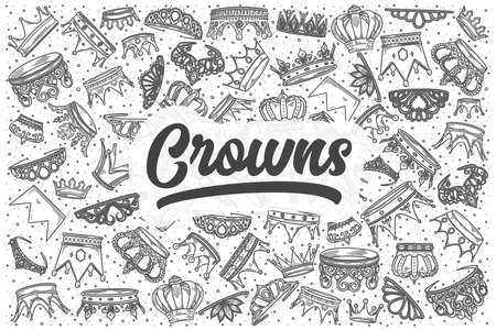 Hand drawn crowns doodle set. Lettering - Crownsのイラスト素材