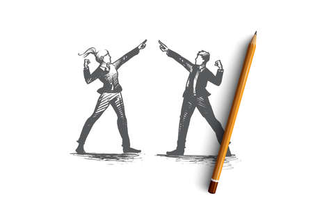 People leader concept. Hand drawn man and woman leaders. Business victory people isolated vector illustration.のイラスト素材