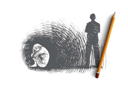 Humilitation concept. Hand drawn humble and depressed person. One person humiliates another isolated vector illustration.のイラスト素材