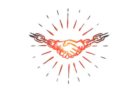Connect, contract, agreement, partnership, communications concept. Hand drawn people shaking hands concept sketch. Isolated vector illustrationのイラスト素材