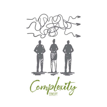 Complexity, business, solution, goal, strategy concept. Hand drawn team and work difficulties concept sketch. Isolated vector illustration.のイラスト素材