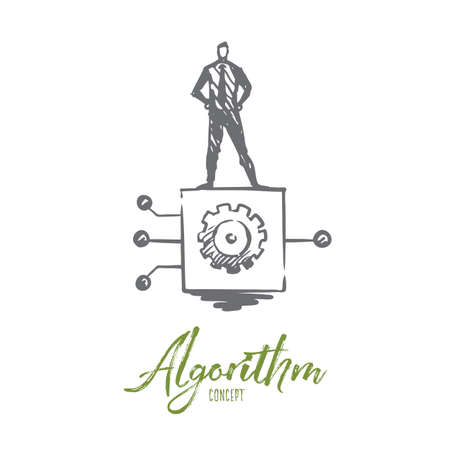 Algorithm, business, information, system, digital concept. Hand drawn symbol of scheme and system concept sketch. Isolated vector illustration.のイラスト素材
