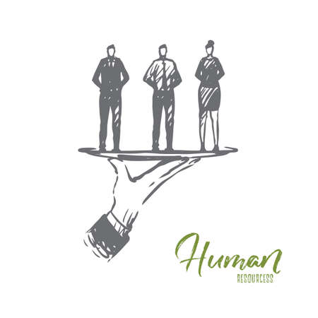 Human, resources, people, team, business concept. Hand drawn employee man and woman concept sketch. Isolated vector illustration.のイラスト素材