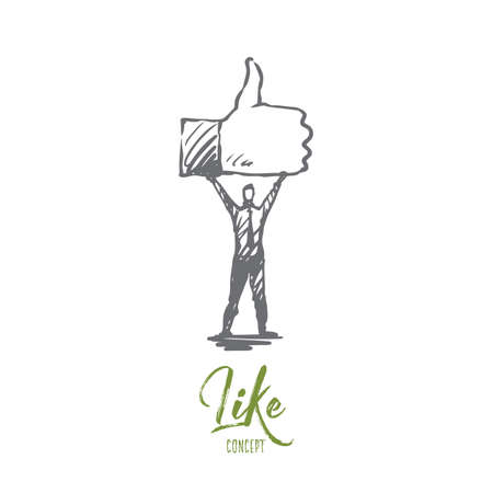 Like, symbol, good, network, finger concept. Hand drawn person hold symbol of like concept sketch. Isolated vector illustration.のイラスト素材