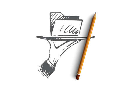 Data, digital, information, technology, analysis concept. Hand drawn data folder on a dish concept sketch. Isolated vector illustration.のイラスト素材