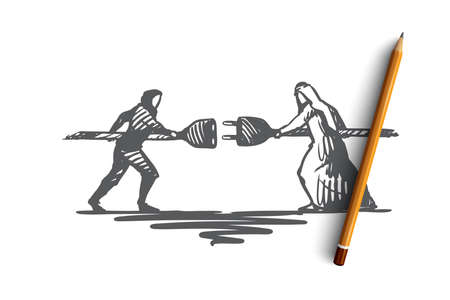 Connection, partnership, synergy, together, collaboration concept. Hand drawn business partners coworking in synergy together concept sketch. Isolated vector illustration.のイラスト素材
