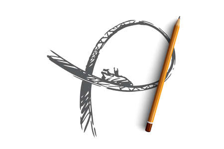 Freedom, extreme, risk, pleasure, speed concept. Hand drawn rollercoaster in amusement park concept sketch. Isolated vector illustration.のイラスト素材