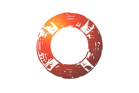 Lifebuoy, emergency, help, lifesaver, rescue concept. Hand drawn lifebuoy as symbol of life protection concept sketch. Isolated vector illustration.のイラスト素材