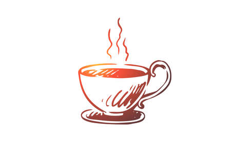 Cup, coffee, cappuccino, hot, americano concept. Hand drawn cup of hot drink concept sketch. Isolated vector illustration.のイラスト素材