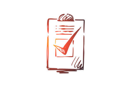 Approved, accepted vector concept. Ballot paper with vote mark. Hand drawn sketch isolated illustrationのイラスト素材