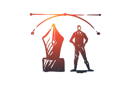 Vector, designer, graphic, creative concept. Hand drawn pen as symbol of vector design concept sketch. Isolated vector illustration.のイラスト素材
