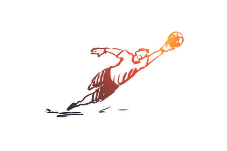 Goalkeeper, football, game, player, team concept. Hand drawn goalkeeper player in action concept sketch. Isolated vector illustration.のイラスト素材