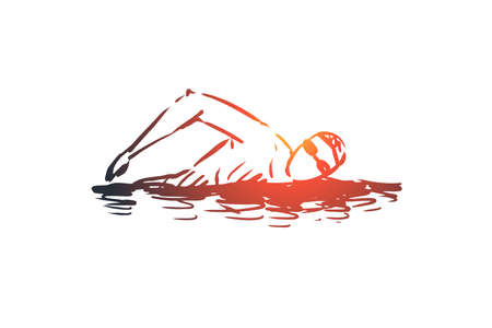 Swimming, pool, water, man, activity concept. Hand drawn man swim in pool with glasses concept sketch. Isolated vector illustration.のイラスト素材