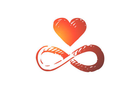 Harmony, heart, balance, heart, unity concept. Hand drawn heart and symbol of infinity concept sketch. Isolated vector illustration.のイラスト素材