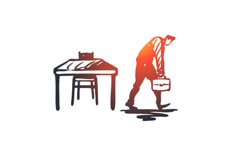 Late, work, manager, job, busy concept. Hand drawn tired worker leaving office too late concept sketch. Isolated vector illustration.のイラスト素材