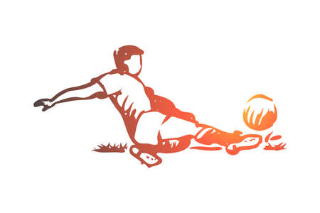 Football player, soccer, goal, kick concept. Hand drawn soccer player with ball concept sketch. Isolated vector illustration.のイラスト素材