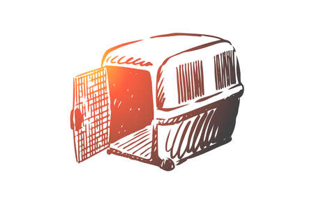 Pet, animal, carrier, cage, transportation concept. Hand drawn pet carrier for transportation concept sketch. Isolated vector illustration.のイラスト素材