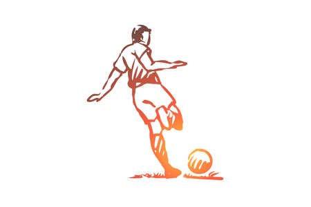 Football player, soccer, goal, kick concept. Hand drawn soccer player with ball concept sketch. Isolated vector illustration.のイラスト素材