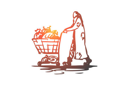 Homeless, beggar, poor, dirty, help concept. Hand drawn beggar man in dirty clothes concept sketch. Isolated vector illustration.のイラスト素材
