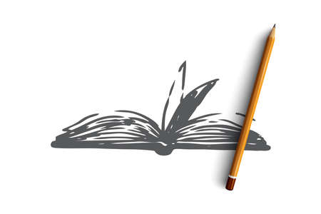 Book, open, paper, literature, knowledge concept. Hand drawn open book with empty pages concept sketch. Isolated vector illustration.のイラスト素材
