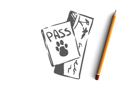 Pet, passport, animal, travel, document concept. Hand drawn passport for animal concept sketch. Isolated vector illustration.のイラスト素材