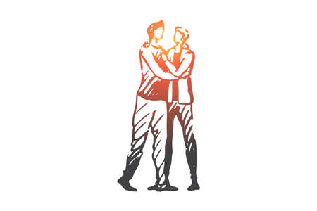 LGBT, gay, couple, romantic, together concept. Hand drawn couple of men in love hugging concept sketch. Isolated vector illustration.のイラスト素材