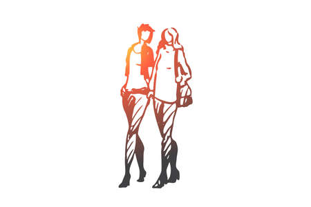 LGBT, female, love, lesbian, couple concept. Hand drawn female homosexual couple concept sketch. Isolated vector illustration.のイラスト素材