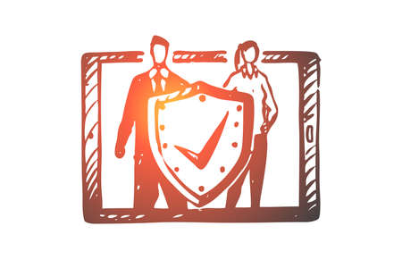 Laptop, protection, safety, data, secure concept. Hand drawn shield as symbol of data protection concept sketch. Isolated vector illustration.のイラスト素材