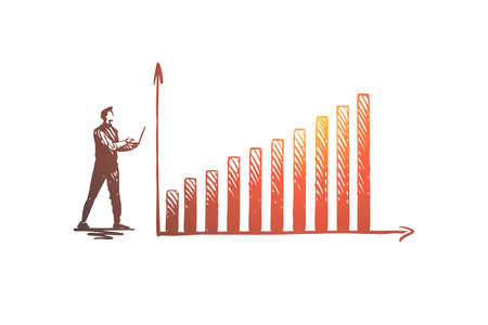 Data, analytics, diagram, infographic, growth concept. Hand drawn diagram with growth concept sketch. Isolated vector illustration.のイラスト素材