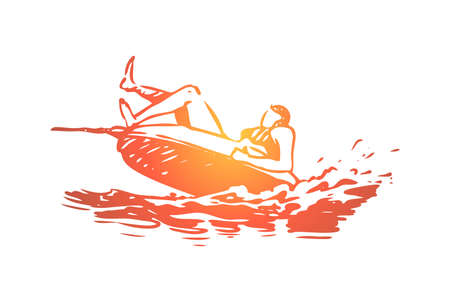 Water, sea, summer, attraction, banana concept. Hand drawn summer entertainment in the sea concept sketch. Isolated vector illustration.のイラスト素材