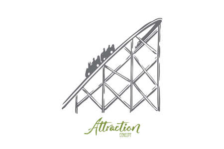 Attraction, rollercoaster, fun, ride, amusement concept. Hand drawn rollercoaster attraction for kids concept sketch. Isolated vector illustration.のイラスト素材