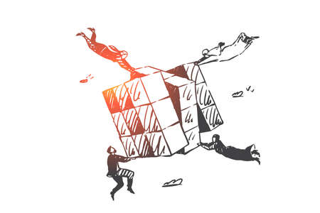 Teamwork, success, coworking, partnership, globalization concept sketch. Hand drawn isolated vector...