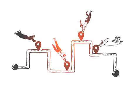 Teamwork, success, coworking, partnership, globalization concept sketch. Hand drawn isolated vector illustrationのイラスト素材