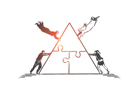 Teamwork, coworking, partnership, success concept sketch. Businessmen European and Arabs standing...