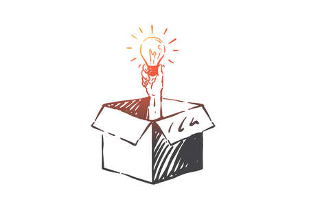 Thinking outside box concept sketch. Hand drawn isolated vectorのイラスト素材