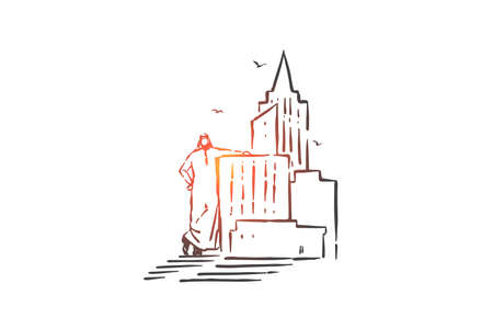 Building, construction business concept sketch. Hand drawn isolated vectorのイラスト素材