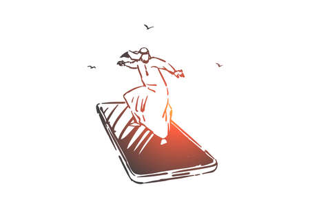 Modern mobile technology concept sketch. Hand drawn isolated vectorのイラスト素材