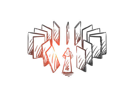 Domino effect, karma concept sketch. Hand drawn isolated vectorのイラスト素材