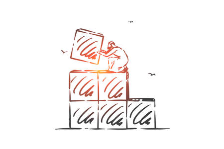 Career ladder building concept sketch. Hand drawn isolated vectorのイラスト素材