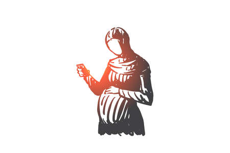 Pregnant muslim woman concept sketch. Hand drawn isolated vectorのイラスト素材