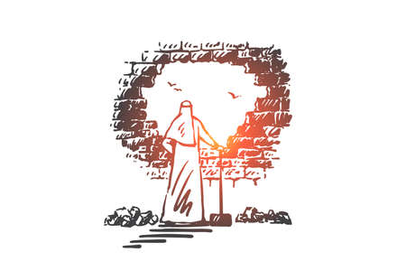 Overcoming obstacles, determination concept sketch. Hand drawn isolated vectorのイラスト素材