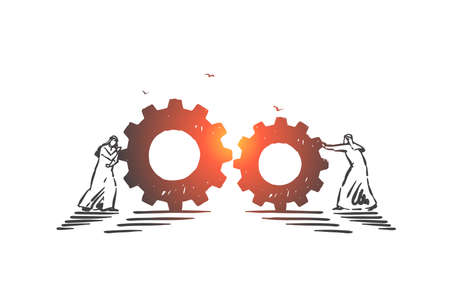 Teamwork, partnership, coworking concept sketch. Hand drawn isolated vectorのイラスト素材