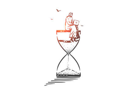 Time management, freelance concept sketch. Hand drawn isolated vector
