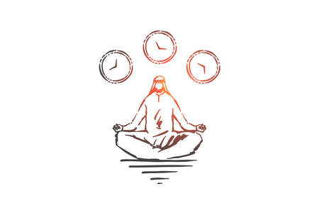 Meditation and relaxation concept sketch. Hand drawn isolated vectorのイラスト素材