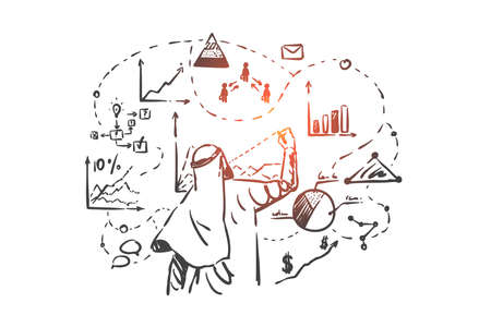 Business analytics, analysis concept sketch. Hand drawn isolated vectorのイラスト素材